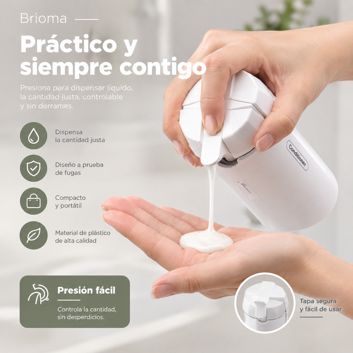 Dispensador de viaje 4 en 1 con cierre antiderrames